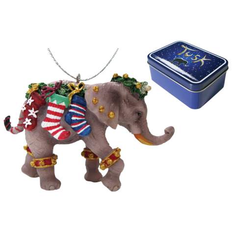 Stockings Elephant Ornament in a Tin
