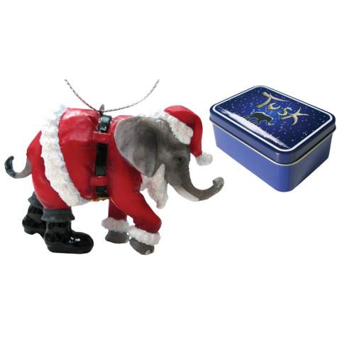 Santa Elephant Ornament in a Tin
